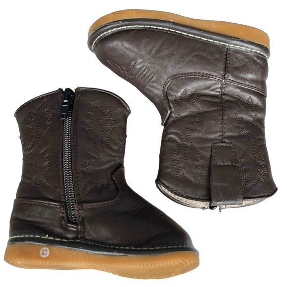 Squeak & Giggle Dark Brown Leather Zip Up Western Cowboy Boots Toddler Size ?? - Picture 5 of 13